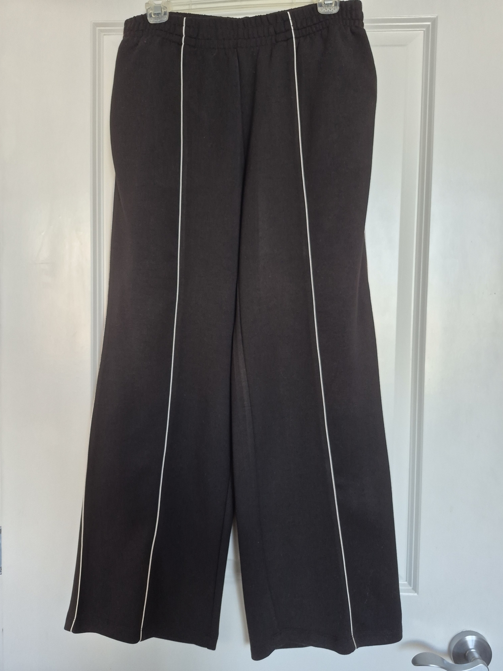 Black Wide-Leg Pants with White Piping